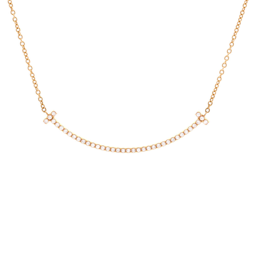 Tiffany & Co. Small T Smile Pendant Necklace 18K Rose Gold with Diamonds